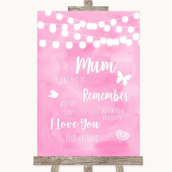 Baby Pink Watercolour Lights I Love You Message For Mum Wedding Sign