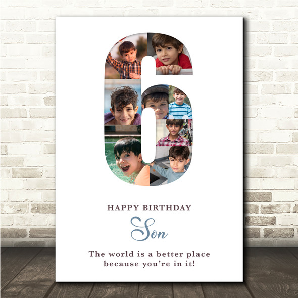 Photo Collage 8-Photo 6th Birthday Gift For Kids Boys White Print Or Canvas
