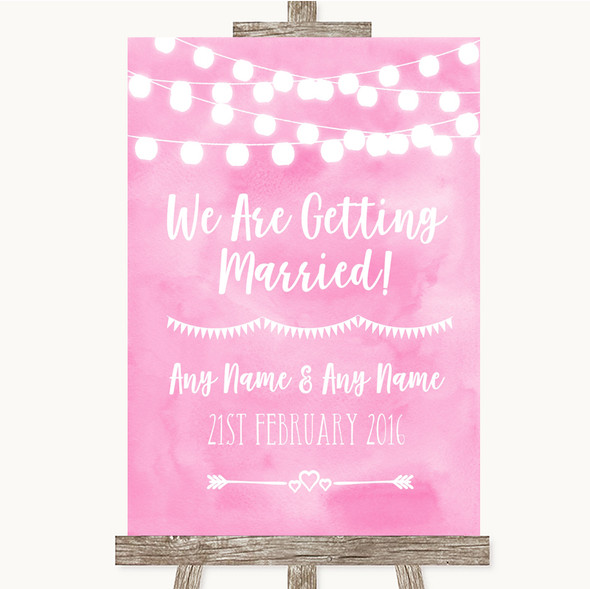 Baby Pink Watercolour Lights We Are Getting Married Personalised Wedding Sign