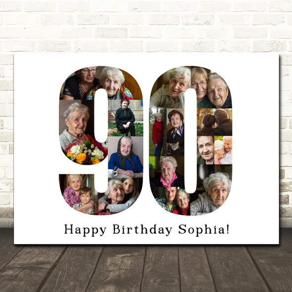 Photo Collage 90th Birthday Gift For Her 16-Photo Number 90 Print Or Canvas