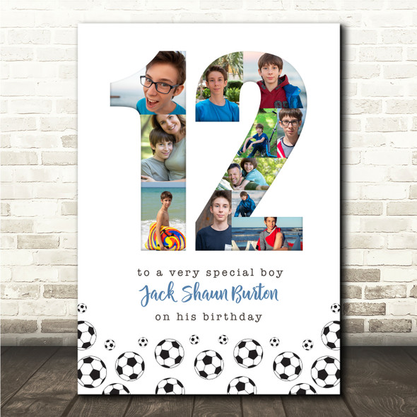 Photo Collage 11-Photo 12th Birthday Football Gift For Boys Print Or Canvas