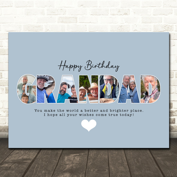 Photo Collage Blue 7-Photo Birthday Custom Gift For Grandad Print Or Canvas