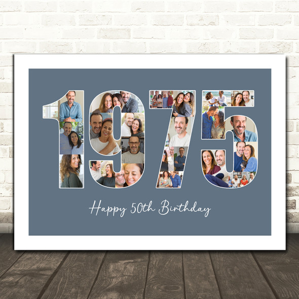 Photo Collage Blue Birthday Gift For Him 22-Photo Year 1975 Print Or Canvas
