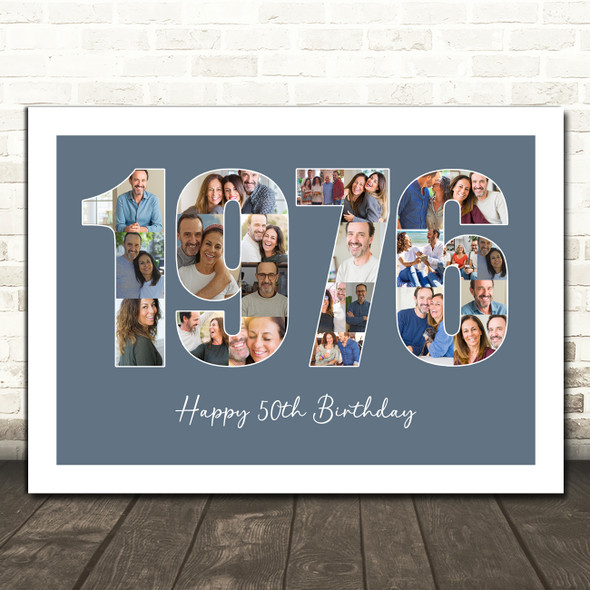 Photo Collage Blue Birthday Gift For Him 22-Photo Year 1976 Print Or Canvas