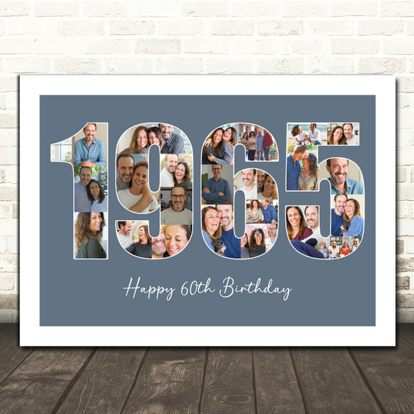 Photo Collage Blue Birthday Gift For Him 24-Photo Year 1965 Print Or Canvas