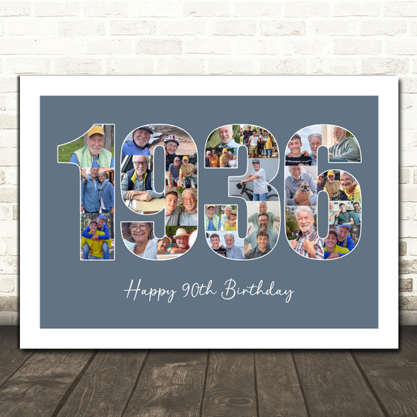 Photo Collage Blue Birthday Gift For Him 25-Photo Year 1936 Print Or Canvas