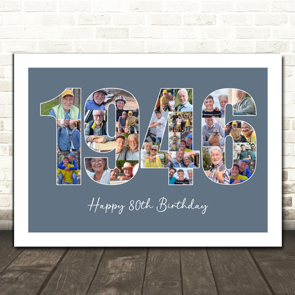 Photo Collage Blue Birthday Gift For Him 26-Photo Year 1946 Print Or Canvas