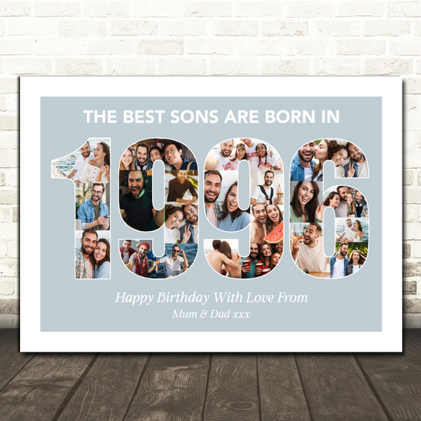 Photo Collage Blue Birthday Gift For Son 23-Photo Year 1996 Print Or Canvas