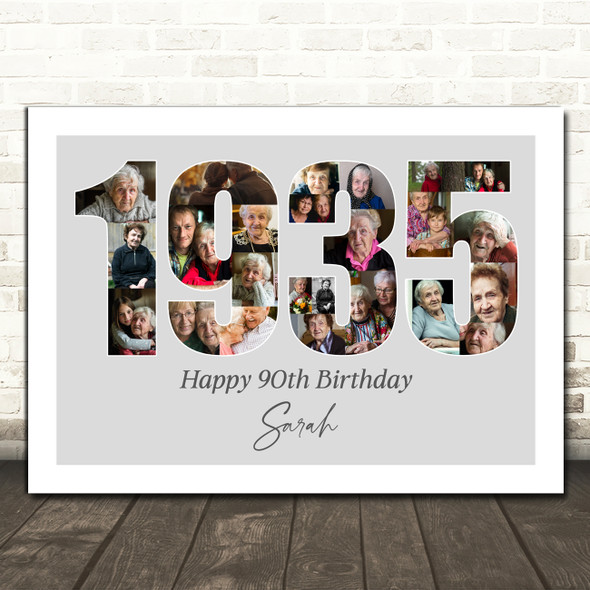 Photo Collage Grey Birthday Gift For Her 24-Photo Year 1935 Print Or Canvas