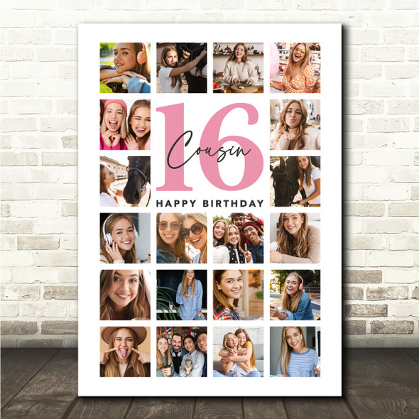 Photo Collage 16th Birthday Custom Gift For Cousin 20-Photo Print Or Canvas