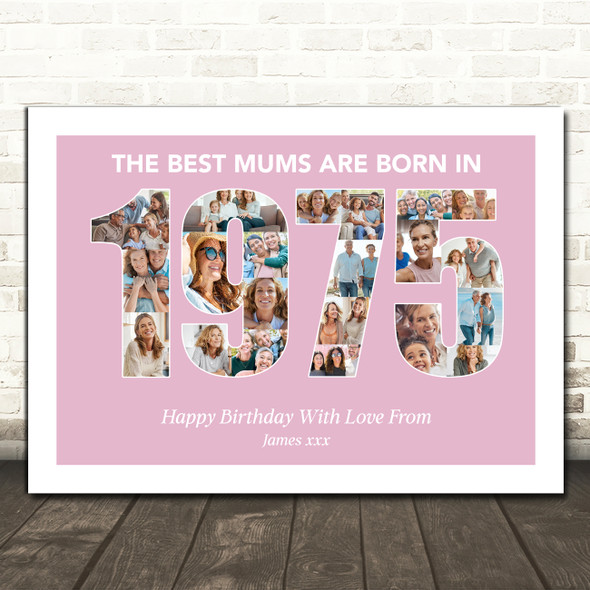 Photo Collage Pink Birthday Gift For Mum 22-Photo Year 1975 Print Or Canvas