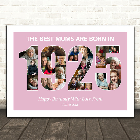 Photo Collage Pink Birthday Gift For Mum 26-Photo Year 1925 Print Or Canvas