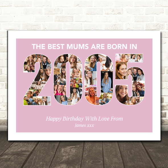 Photo Collage Pink Birthday Gift For Mum 33-Photo Year 2005 Print Or Canvas