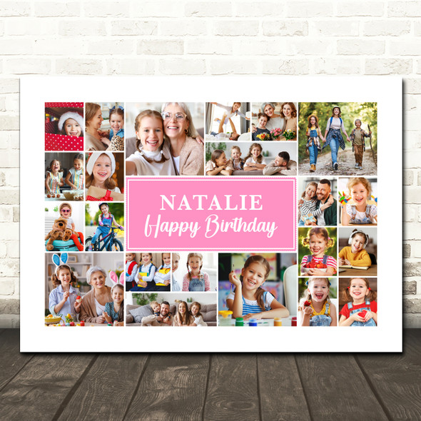 Photo Collage 22-Photo Pink Birthday Custom Gift For Female Print Or Canvas
