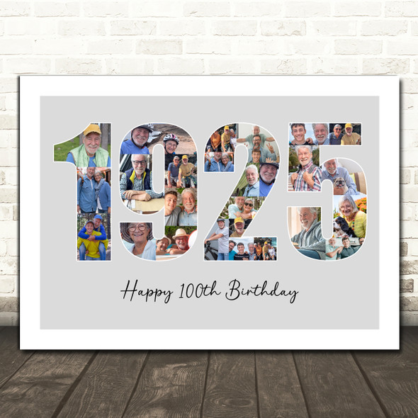 Photo Collage 26-Photo Birthday Gift For Him Grey Year 1925 Print Or Canvas