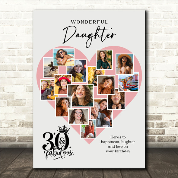 Photo Collage 30th Birthday Gift For Daughter 16-Photo Pink Print Or Canvas