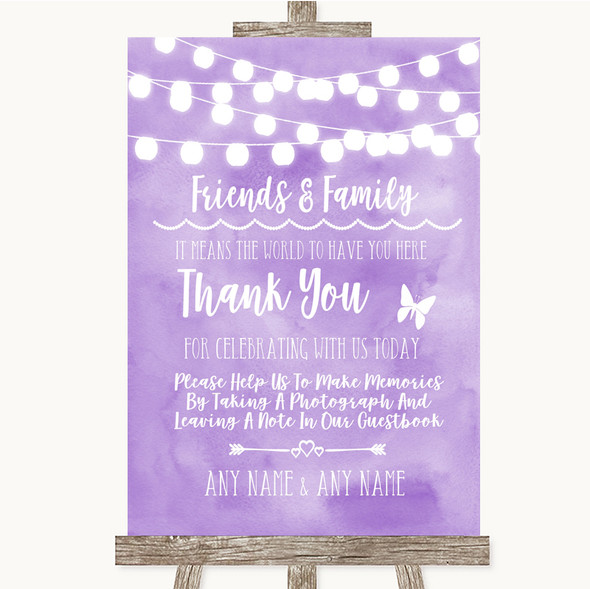 Lilac Watercolour Lights Photo Guestbook Friends & Family Wedding Sign