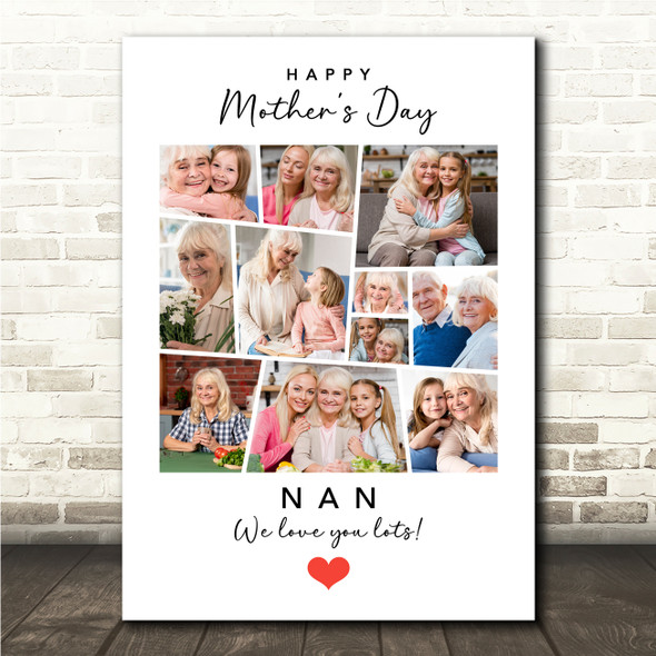 Photo Collage Gift For Nan Mother's Day 11-Photo Red Heart Print Or Canvas