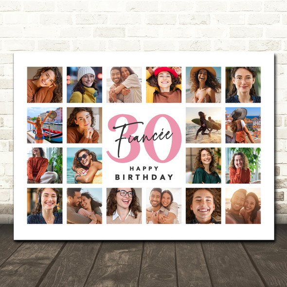 Photo Collage 30th Birthday Gift For Fiancée 20-Photo Pink Print Or Canvas