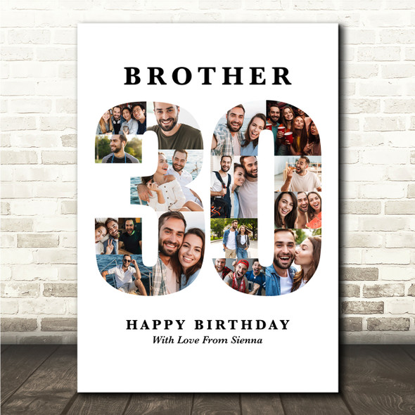 Photo Collage 30th Birthday Gift For Him 18-Photo 30 White Print Or Canvas