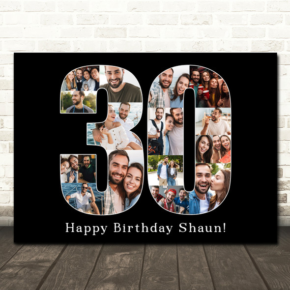 Photo Collage 30th Birthday Gift For Him 18-Photo 30 Black Print Or Canvas