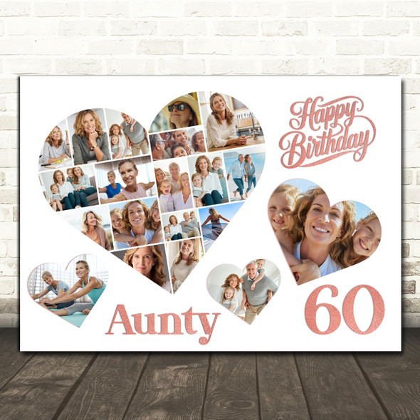 Photo Collage 60th Birthday Gift For Aunty 20-Photo Hearts Print Or Canvas