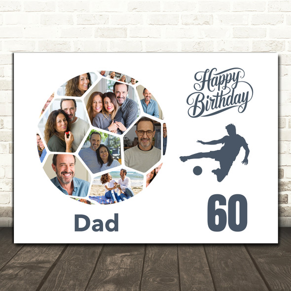 Photo Collage 60th Birthday Gift For Dad 14-Photo Football Print Or Canvas