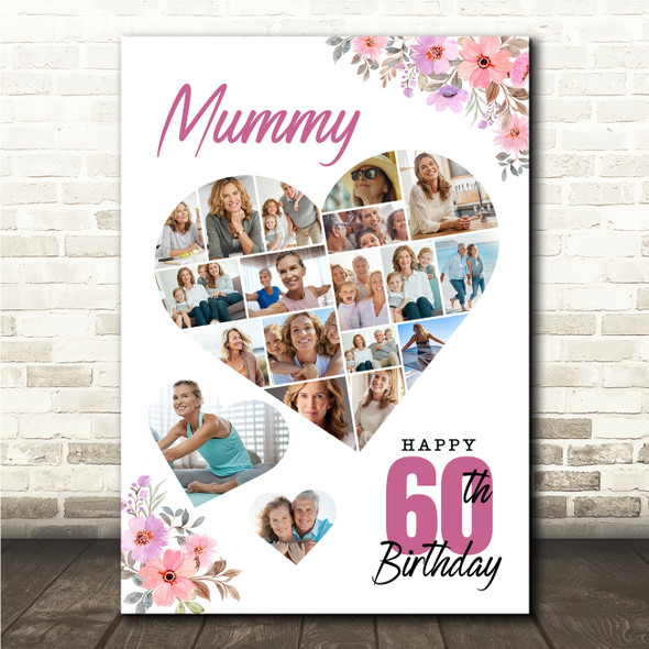 Photo Collage 60th Birthday Gift For Mummy 19-Photo Floral Print Or Canvas