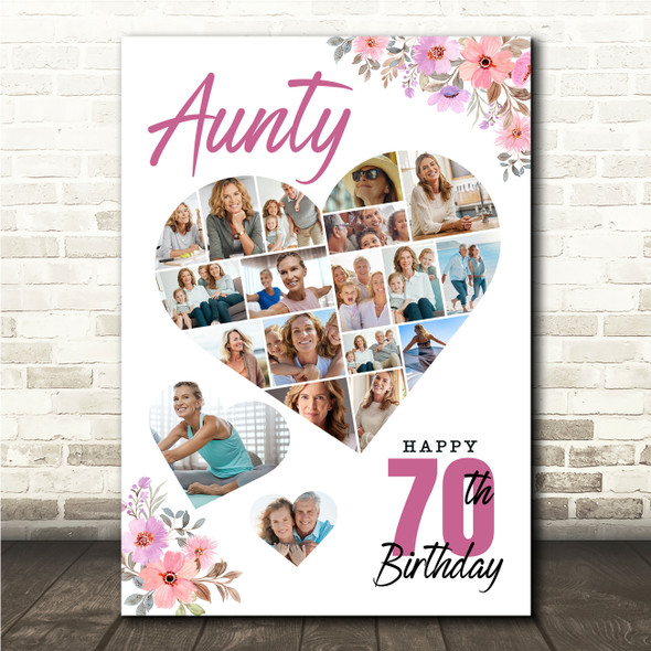 Photo Collage 70th Birthday Gift For Aunty 19-Photo Floral Print Or Canvas Photo Collage 70th Birthday Gift For Aunty 19-Photo Floral Print Or Canvas