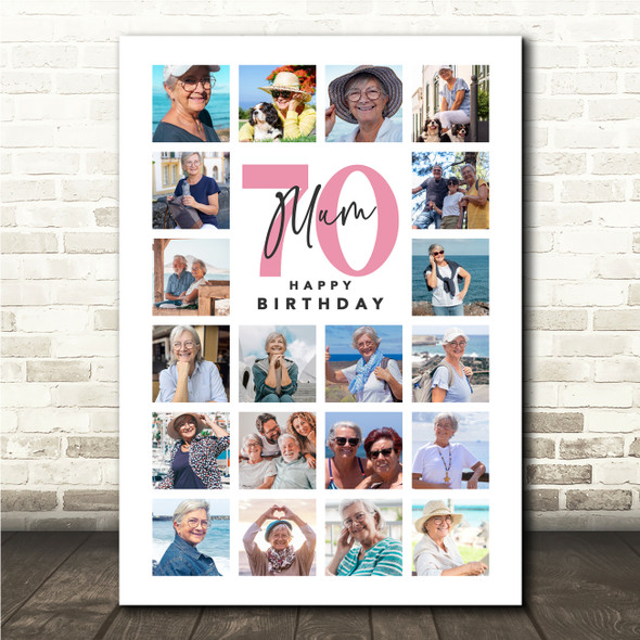 Photo Collage 70th Birthday Gift For Mum 20-Photo Portrait Print Or Canvas