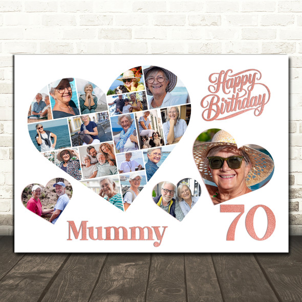 Photo Collage 70th Birthday Gift For Mummy 20-Photo Hearts Print Or Canvas