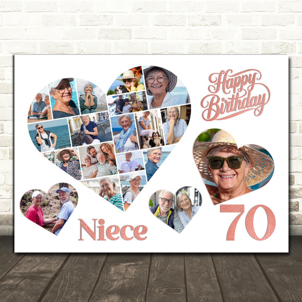 Photo Collage 70th Birthday Gift For Niece 20-Photo Hearts Print Or Canvas
