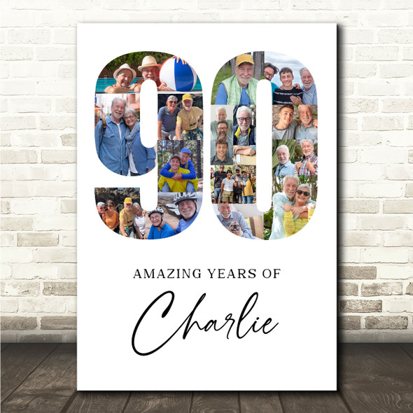 Photo Collage 90th Birthday Gift For Him 16-Photo 90 White Print Or Canvas