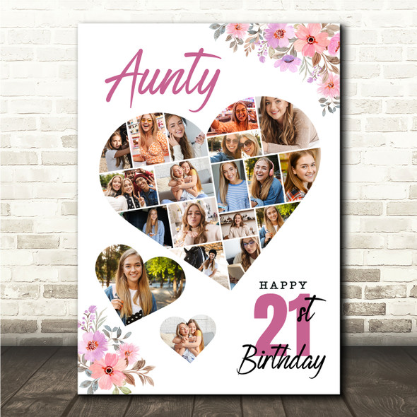 Photo Collage 21st Birthday Gift For Aunty 19-Photo Floral Print Or Canvas