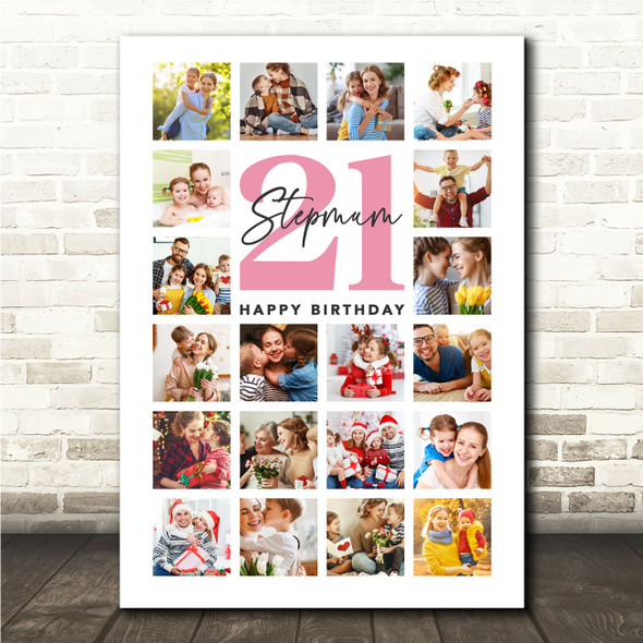 Photo Collage 21st Birthday Gift For Stepmum 20-Photo Pink Print Or Canvas
