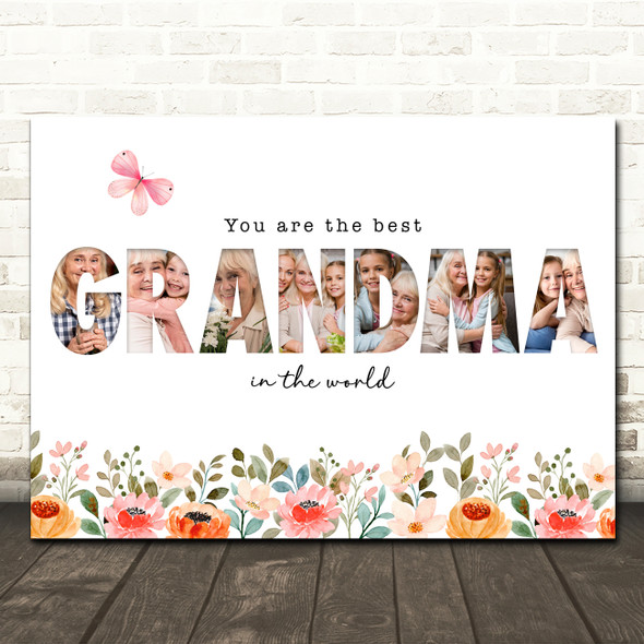 Photo Collage Floral 7-Photo Gift For Grandma Any Occasion Print Or Canvas