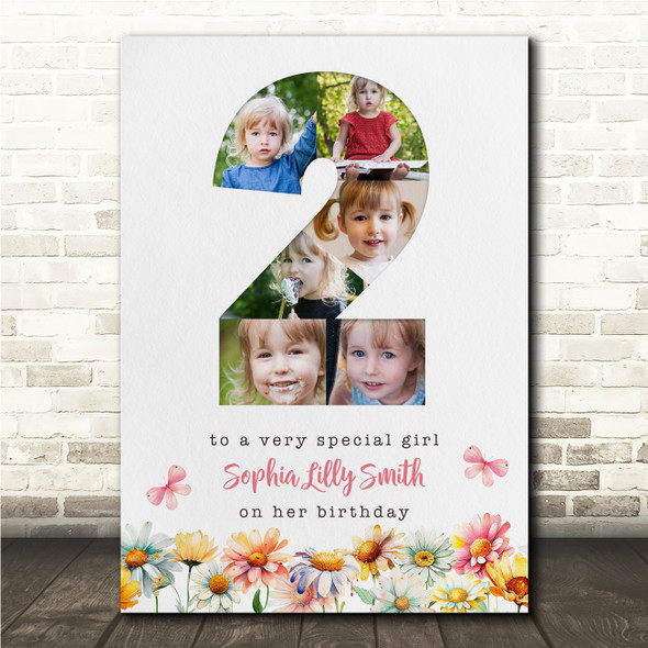 Photo Collage 6-Photo 2nd Birthday Gift For Girls Floral Print Or Canvas