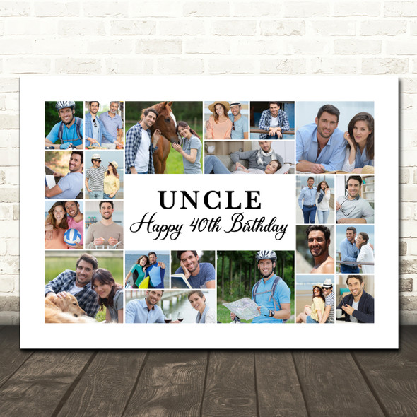 Photo Collage 40th Birthday Personalised Gift For Uncle 22-Photo Print Or Canvas