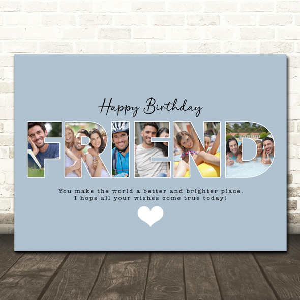 Photo Collage Blue 6-Photo Birthday Personalised Gift For Friend Print Or Canvas