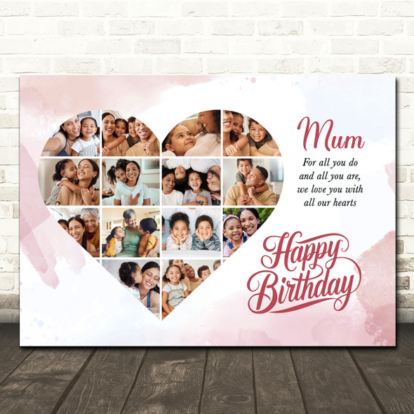 Photo Collage Mum Birthday Personalised Gift 14-Photo Heart Pink Print Or Canvas Photo Collage Mum Birthday Personalised Gift 14-Photo Heart Pink Print Or Canvas
