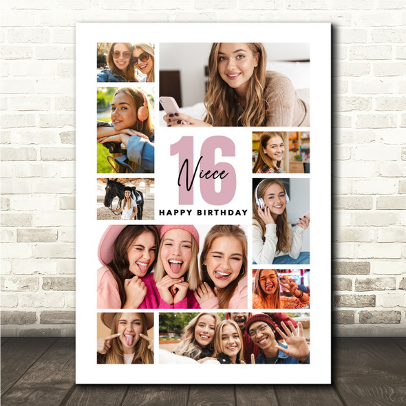 Photo Collage 16th Birthday Personalised Gift For Niece 10-Photo Print Or Canvas