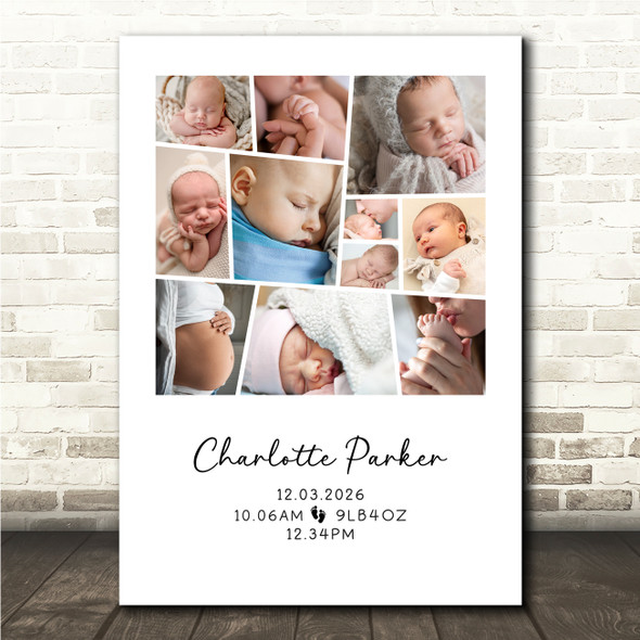 Photo Collage Personalised Gift For New Baby 11-Photo Baby Feet Print Or Canvas