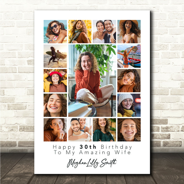 Photo Collage 30th Birthday Personalised Gift For Wife 15-Photo Print Or Canvas
