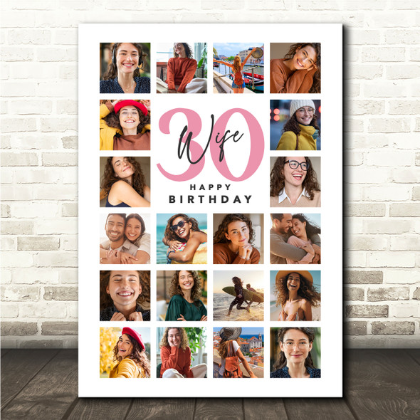 Photo Collage Personalised Gift For Wife 30th Birthday 20-Photo Print Or Canvas