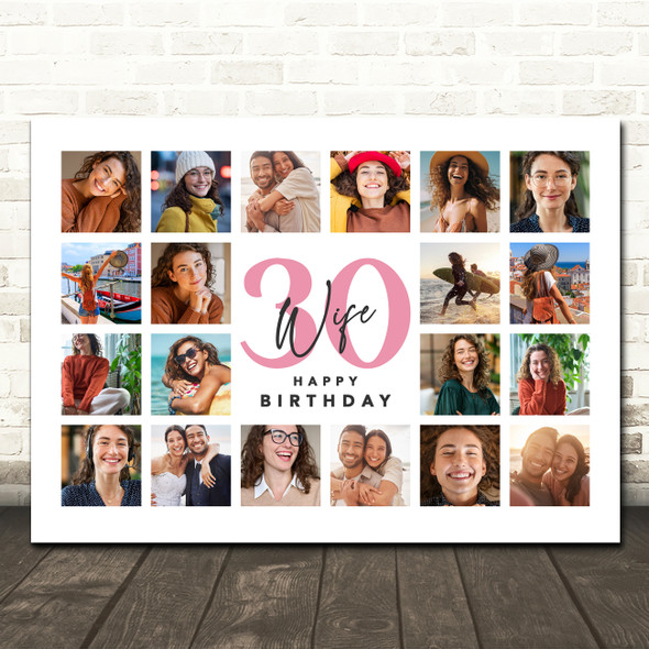 Photo Collage 30th Birthday Personalised Gift For Wife 20-Photo Print Or Canvas