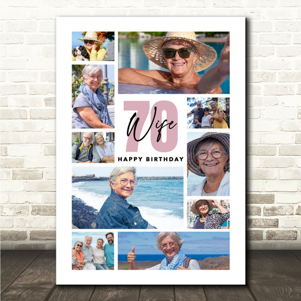 Photo Collage 70th Birthday Personalised Gift For Wife 10-Photo Print Or Canvas