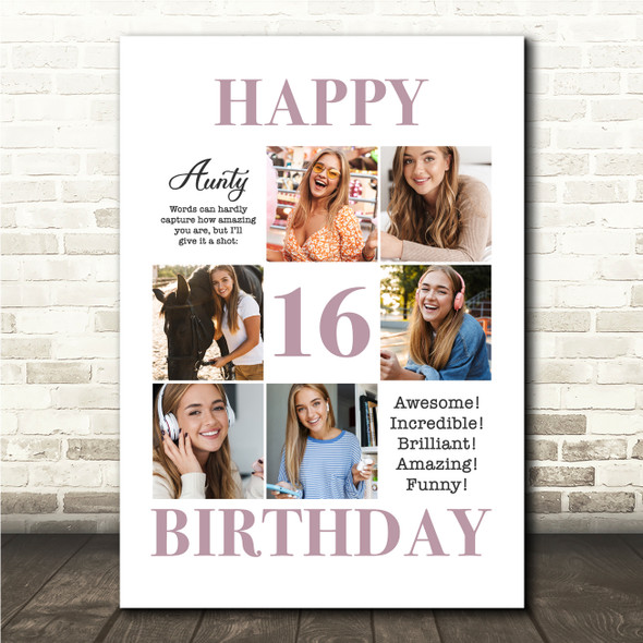 Photo Collage 16th Birthday Personalised Gift For Aunty 6-Photo Print Or Canvas