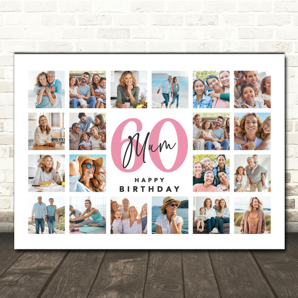 Photo Collage 60th Birthday Personalised Gift For Mum 20-Photo Print Or Canvas