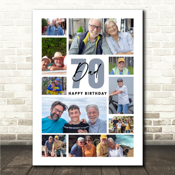 Photo Collage 70th Birthday Personalised Gift For Dad 10-Photo Print Or Canvas
