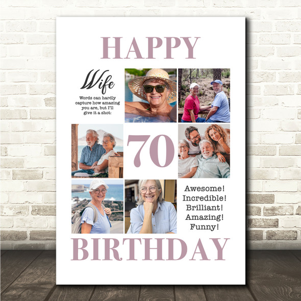 Photo Collage 70th Birthday Personalised Gift For Wife 6-Photo Print Or Canvas
